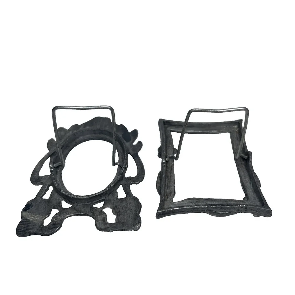 Lot Of 2 Vintage Mini Pewter Taiwan‎ Photo Frames Floral Design